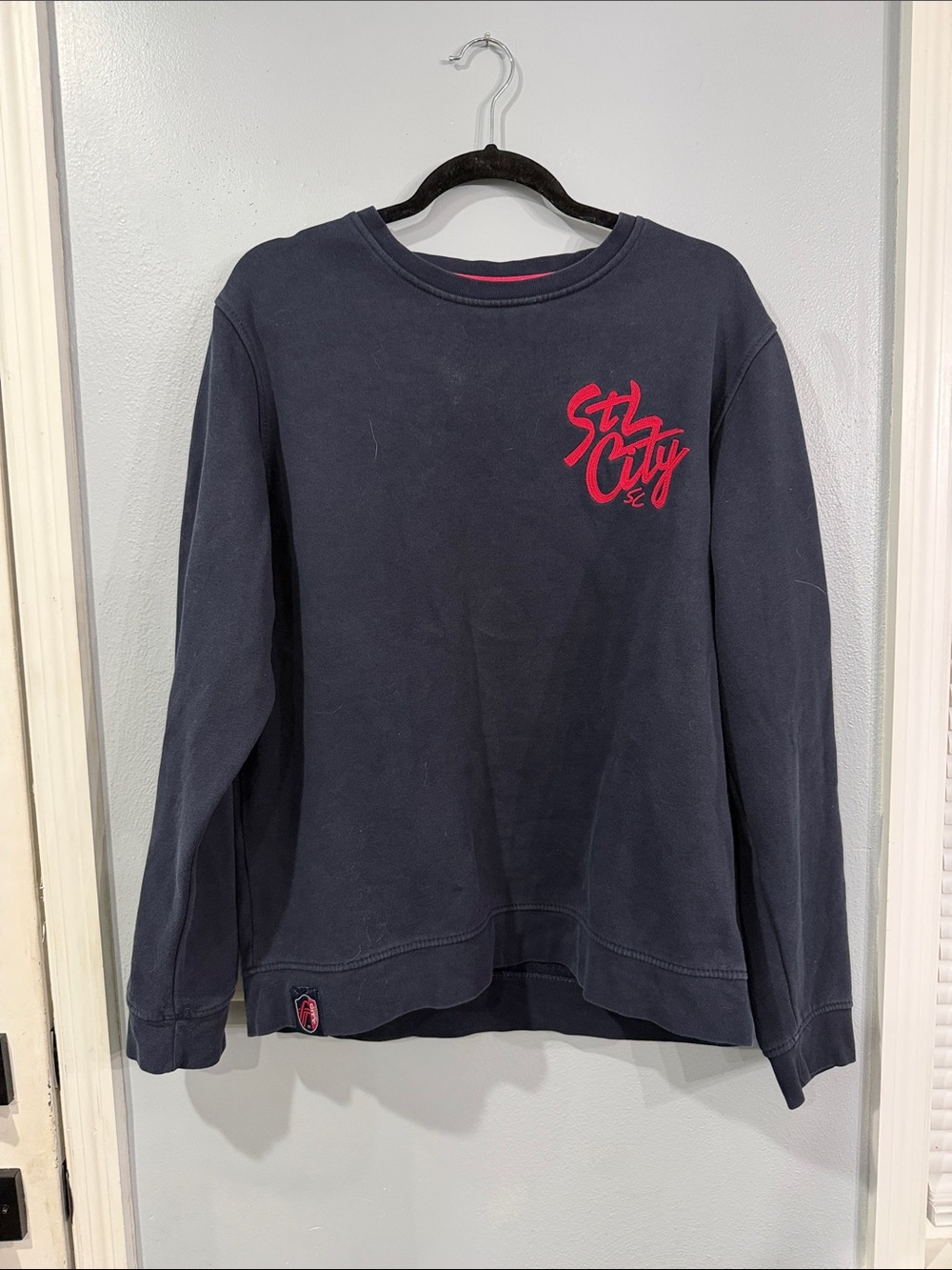 Men's Saint Louis City SC Navy Crewneck Sweatshirt with Red Chest Script
